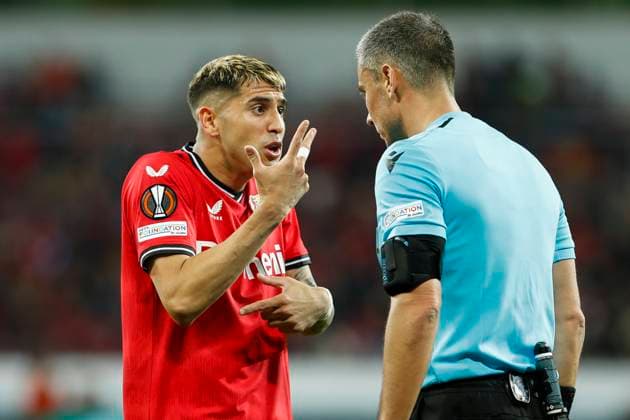 Exequiel PALACIOS Bayer 04 Leverkusen, 25 discussed Leverkusen, Football UEFA Europa League Semi Final, Bayer 04 Leverkusen AS Rom, 18 05 2023, BayArena, Leverkusen UEFA regulations prohibit any use of photographs as image sequences and or quasi video Â