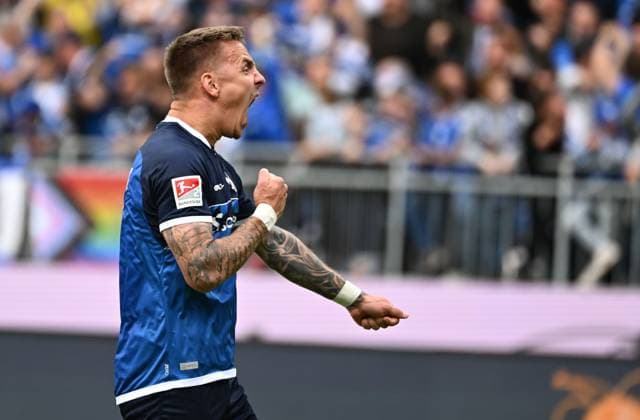 19 05 2023, xfux, football 2 Bundesliga, SV Darmstadt 98 1 FC Magdeburg, emonline, emspor, v l goal scorer Phillip Tietz SV Darmstadt 98 Torjubel, Jubel, Goal celebration, celebrate the goal to 1 0 jubelnd bejubeln jubeln jubeln DFL DFB REGULATIONS PROHIBIT ANY USE OF PHOTOGRAPHS AS IMAGE SEQUENCES AND OR QUASI VIDEO Licensing of the photographic work to SV Darmstadt 1898 e V and subsidiaries is not permitted NO release of or sale to SV Darmstadt 1898 e V Darmstadt