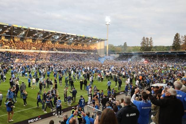 Darmstadt celebrates promotion, SV Darmstadt 98 vs FC Magdeburg, 2 Football Bundesliga, Football, 33 Matchday, 19 5 2023, DFL REGULATES PROHIBIT ANY USE OF PHOTOGRAPHS AS IMAGE SEQUENCES AND OR QUASI hVIDEO, SV Darmstadt 98 vs FC Magdeburg, 2 Football Bundesliga, Football, 33 Matchday, 19 5 2023 Darmstadt Copyright: xEibner-Pressefoto JoergxNiebergax EP_EER