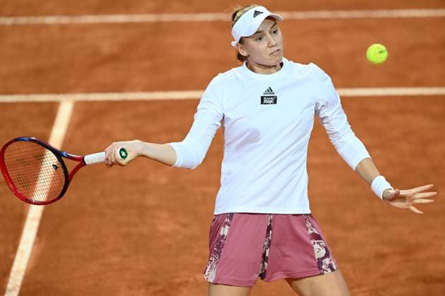 Elena Rybakina of Kazakhstan during her match against Jelena Ostapenko of Latvia at the Internazionali BNL d Italia tennis tournament at Foro Italico in Rome, Italy on May 19th, 2023. antoniettaxbaldassarre