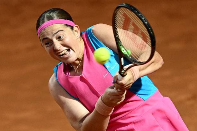 Jelena Ostapenko of Latvia during her match against Elena Rybakina of Kazakhstan at the Internazionali BNL d Italia tennis tournament at Foro Italico in Rome, Italy on May 19th, 2023. antoniettaxbaldassarre