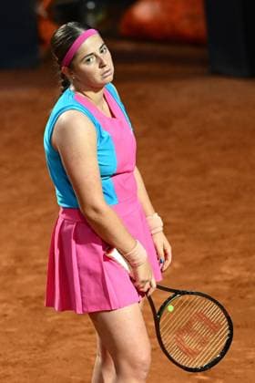 Jelena Ostapenko of Latvia during her match against Elena Rybakina of Kazakhstan at the Internazionali BNL d Italia tennis tournament at Foro Italico in Rome, Italy on May 19th, 2023. antoniettaxbaldassarre