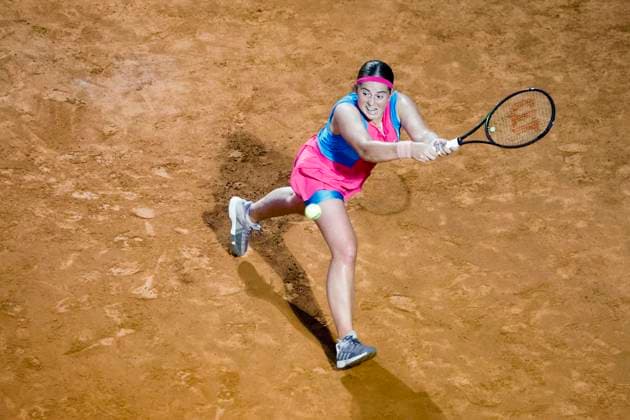 May 19, 2023, ROME, ITALY: Jelena Ostapenko of Latvia in action against Elena Rybakina of Kazakhstan during their women s singles semi final match at the Italian Open tennis tournament in Rome, Italy, 19 May 2023. ANSA FABIO FRUSTACI Italian Open tennis tournament  - ZUMAa110 20230519_zaf_a110_067 Copyright: xFabioxFrustacix