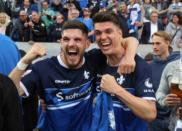 Darmstadt celebrates promotion, SV Darmstadt 98 vs FC Magdeburg, 2 Football Bundesliga, Football, 33 Matchday, 19 5 2023, DFL REGULATES PROHIBIT ANY USE OF PHOTOGRAPHS AS IMAGE SEQUENCES AND OR QUASI hVIDEO, SV Darmstadt 98 vs FC Magdeburg, 2 Football Bundesliga, Football, 33 Matchday, 19 5 2023 Darmstadt Copyright: xEibner-Pressefoto JoergxNiebergax EP_EER