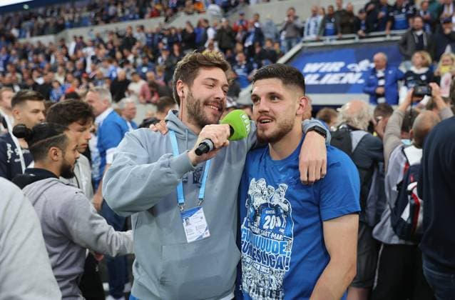 19 05 2023, xdcx, football 2 Bundesliga, SV Darmstadt 98 1 FC Magdeburg, emonline, emspor, despor, v l , stadium announcer Colin Mahnke and Emir Karic SV Darmstadt 98 DFL DFB REGULATES PROHIBIT ANY USE OF PHOTOGRAPHS AS IMAGE SEQUENCES AND OR QUASI VIDEO Copyright: HMBxMedia Claus