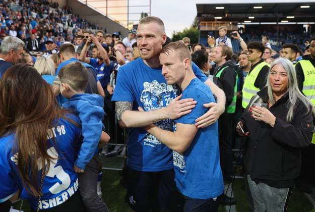 19 05 2023, xdcx, football 2 Bundesliga, SV Darmstadt 98 1 FC Magdeburg, emonline, emspor, despor, v l , Thomas Isherwood SV Darmstadt 98 and Fabian Holland SV Darmstadt 98 DFL DFB REGULATES PROHIBIT ANY USE OF PHOTOGRAPHS AS IMAGE SEQUENCES AND OR QUASI VIDEO Copyright: HMBxMedia Claus
