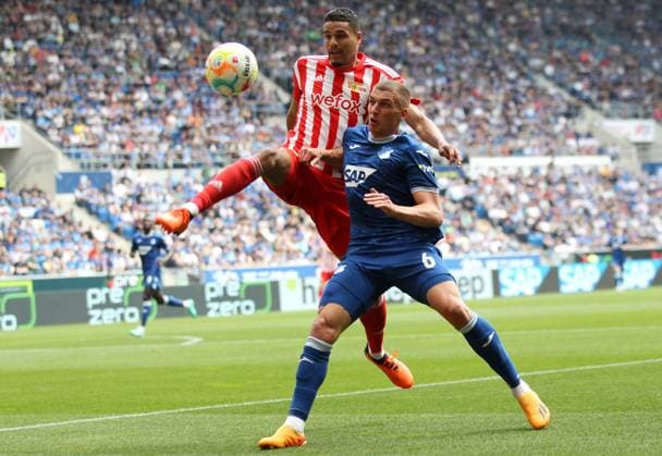 Sport Themen der Woche KW20 Sport Bilder des Tages Danilho Doekhi (5, Union Berlin), Grischa Prömel (6, 1899 Hoffenheim) 20.05.2023, Fußball, 1. Bundesliga, TSG 1899 Hoffenheim - FC Union Berlin, 33. Spieltag, Saison 2022 23, PreZero Arena, Sinsheim, Deutschland, zmdz, ** DFB & DFL regulations prohibit any use of photographs as image sequences and or quasi-video. ** TSG 1899 Hoffenheim - FC Union Berlin *** Danilho Doekhi 5, Union Berlin , Grischa Prömel 6, 1899 Hoffenheim 20 05 2023, Football, 1 Bundesliga, TSG 1899 Hoffenheim FC Union Berlin, 33 Matchday, Season 2022 23, PreZero Arena, Sinsheim, Germany, zmdz, DFB DFL regulations prohibit any use of photographs as image sequences and or quasi video TSG 1899 Hoffenheim FC Union Berlin