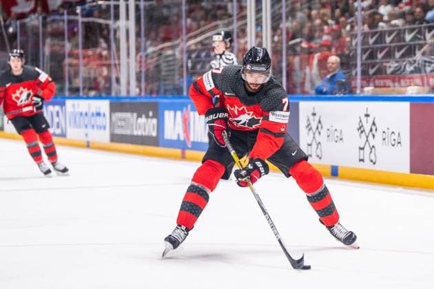 RIGA, LATVIA MAY 20 Pierre Olivier Joseph of Canada in action during the 2023 IIHF Ice Hockey World Championship Finland Latvia game between Canada Switzerland at Arena Riga on May 20, 2023 in Riga, Latvia Riga Arena Riga Latvia  Copyright: xJustPictures.ch JarixPestelaccix