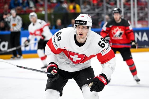 RIGA, LATVIA MAY 20 Fabrice Herzog of Switzerland in action during the 2023 IIHF Ice Hockey World Championship Finland Latvia game between Canada Switzerland at Arena Riga on May 20, 2023 in Riga, Latvia Riga Arena Riga Latvia  Copyright: xJustPictures.ch AndreaxBrancax