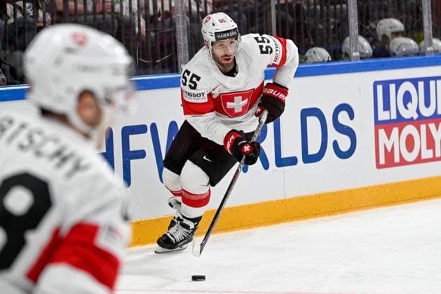 RIGA, LATVIA MAY 20 Romain Loeffel of Switzerland in action during the 2023 IIHF Ice Hockey World Championship Finland Latvia game between Canada Switzerland at Arena Riga on May 20, 2023 in Riga, Latvia Riga Arena Riga Latvia  Copyright: xJustPictures.ch AndreaxBrancax