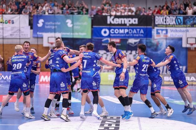 Jubel Torjubel HBW after the game promotion to the 1 Bundesliga¨¨HBW Balingen Weilstetten vs SG BBM Bietigheim, handball, 2 Bundesliga, 35 match day, season 2022 2023, 20 05 2023, ¨¨ HBW Balingen Weilstetten vs SG BBM Bietigheim, handball, 2 Bundesliga, 35 match day, season 2022 2023, 20 05 2023 Balingen Copyright: xEibner-Pressefoto ThomasxSchipsx EP_EER