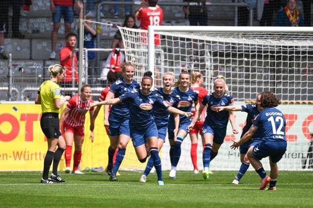 Soccer FLYERALARM Womens Bundesliga 21 Matchday 22 23 SC Freiburg vs 1 FC Koeln 21 05 2023 Goal celebration to 1 0 for 1 FC Koeln by Genessee Puntigam 1 FC Koeln 13 Soccer FLYERALARM Womens Bundesliga SC Freiburg vs 1 FC Koeln on Sunday, May 21, 2023 at Dreisamstadion in Freiburg im Breisgau DFL REGULATIONS PROHIBIT ANY USE OF PHOTOGRAPHS AS IMAGE SEQUENCES AND OR QUASI VIDEO Copyright: xBEAUTIFULxSPORTS GerdxGruendlx