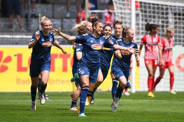 Soccer FLYERALARM Womens Bundesliga 21 Matchday 22 23 SC Freiburg vs 1 FC Koeln 21 05 2023 Goal celebration to 1 0 for 1 FC Koeln by Genessee Puntigam 1 FC Koeln 13 Soccer FLYERALARM Womens Bundesliga SC Freiburg vs 1 FC Koeln on Sunday, May 21, 2023 at Dreisamstadion in Freiburg im Breisgau DFL REGULATIONS PROHIBIT ANY USE OF PHOTOGRAPHS AS IMAGE SEQUENCES AND OR QUASI VIDEO Copyright: xBEAUTIFULxSPORTS GerdxGruendlx