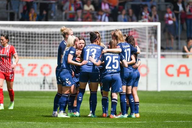 Soccer FLYERALARM Womens Bundesliga 21 Matchday 22 23 SC Freiburg vs 1 FC Koeln 21 05 2023 Goal celebration to 1 0 for 1 FC Koeln by Genessee Puntigam 1 FC Koeln 13 Soccer FLYERALARM Womens Bundesliga SC Freiburg vs 1 FC Koeln on Sunday, May 21, 2023 at Dreisamstadion in Freiburg im Breisgau DFL REGULATIONS PROHIBIT ANY USE OF PHOTOGRAPHS AS IMAGE SEQUENCES AND OR QUASI VIDEO Copyright: xBEAUTIFULxSPORTS GerdxGruendlx
