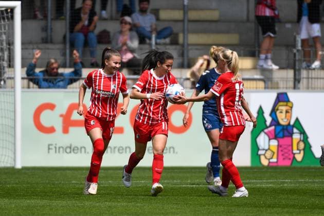 Football FLYERALARM Womens Bundesliga 21 Matchday 22 23 SC Freiburg vs 1 FC Koeln 21 05 2023 Goal celebration to 1 2 for SC Freiburg by Hasret Kayikci SC Freiburg 11 Football FLYERALARM Womens Bundesliga SC Freiburg vs 1 FC Koeln on Sunday, May 21, 2023 at the Dreisamstadion in Freiburg im Breisgau DFL REGULATIONS PROHIBIT ANY USE OF PHOTOGRAPHS AS IMAGE SEQUENCES AND OR QUASI VIDEO Copyright: xBEAUTIFULxSPORTS GerdxGruendlx
