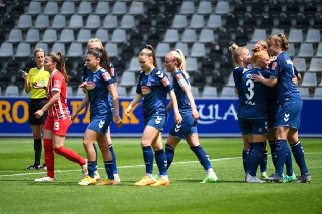Soccer FLYERALARM Womens Bundesliga 21 Matchday 22 23 SC Freiburg vs 1 FC Koeln 21 05 2023 Goal celebration to 3 1 for 1 FC Koeln by penalty goal of Alena Bienz 1 FC Koeln 11 Soccer FLYERALARM Womens Bundesliga SC Freiburg vs 1 FC Koeln on Sunday, May 21, 2023 at Dreisamstadion in Freiburg im Breisgau DFL REGULATIONS PROHIBIT ANY USE OF PHOTOGRAPHS AS IMAGE SEQUENCES AND OR QUASI VIDEO Copyright: xBEAUTIFULxSPORTS GerdxGruendlx