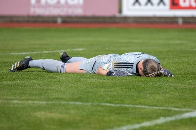 21 05 2023 football women ladies season 2022 2023 2 Bundesliga 25 matchday FC Bayern München II 1 FC Nürnberg FCN Club Sportfoto Zink DaEn xdaxenx regulations prohibit any use of photographs as image sequences and or quasi video Lea Paulick 1, 1 FC Nürnberg FCN disappointed disappointment