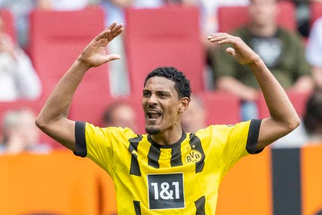 Sport Themen der Woche KW20 Fußball: 1. Bundesliga, 33. Spieltag, FC Augsburg - Borussia Dortmund am 21.05.2023 in der WWK-Arena in Augsburg. Dortmunds Sebastien Haller jubelt nach seinem Tor zum 0:1. DFL REGULATIONS PROHIBIT ANY USE OF PHOTOGRAPHS AS IMAGE SEQUENCES AND OR QUASI-VIDEO. *** Fußball 1 Bundesliga, 33 Spieltag, FC Augsburg Borussia Dortmund on 21 05 2023 at WWK Arena in Augsburg Dortmunds Sebastien Haller cheers after his goal to 0 1 DFL REGULATES PROHIBIT ANY USE OF PHOTOGRAPHS AS IMAGE SEQUENCES AND OR QUASI VIDEO Copyright: xDavidxInderliedx