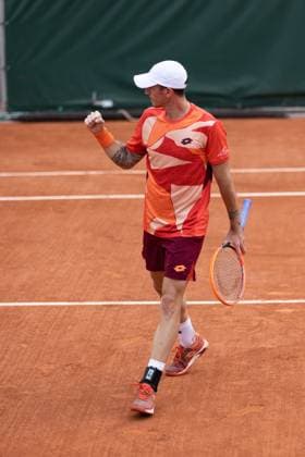 TENNIS - ATP, Tennis Herren French Open 2023 PARIS,FRANCE,22.MAY.23 - TENNIS - ATP World Tour, French Open, Roland Garros, Grand Slam, qualification. Image shows the rejoicing of Dennis Novak (AUT).  GEPAxpictures xFrancoisxAsal