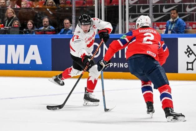 RIGA, LATVIA MAY 22 Tyler Toffoli of Canada shoots the puck during the 2023 IIHF Ice Hockey World Championship Finland Latvia game between Canada and Norway at Arena Riga on May 22, 2023 in Riga, Latvia Riga Arena Riga Latvia  Copyright: xJustPictures.ch AndreaxBrancax