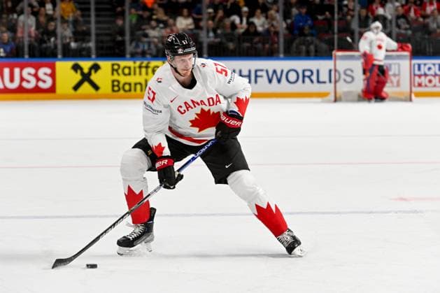 RIGA, LATVIA MAY 22 Tyler Myers of Canada in action during the 2023 IIHF Ice Hockey World Championship Finland Latvia game between Canada and Norway at Arena Riga on May 22, 2023 in Riga, Latvia Riga Arena Riga Latvia  Copyright: xJustPictures.ch AndreaxBrancax