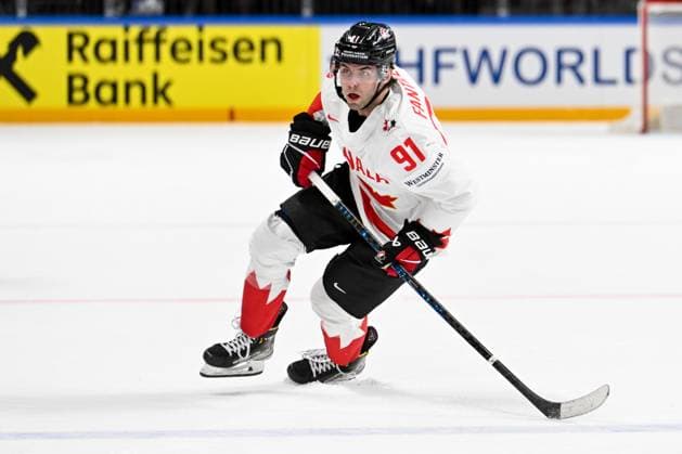 RIGA, LATVIA MAY 22 Adam Fantilli of Canada in action during the 2023 IIHF Ice Hockey World Championship Finland Latvia game between Canada and Norway at Arena Riga on May 22, 2023 in Riga, Latvia Riga Arena Riga Latvia  Copyright: xJustPictures.ch AndreaxBrancax