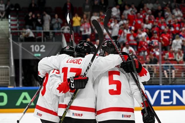 RIGA, LATVIA MAY 22 Milan Lucic of Canada celebrate after scoring a goal during the 2023 IIHF Ice Hockey World Championship Finland Latvia game between Canada and Norway at Arena Riga on May 22, 2023 in Riga, Latvia Riga Arena Riga Latvia  Copyright: xJustPictures.ch AndreaxBrancax
