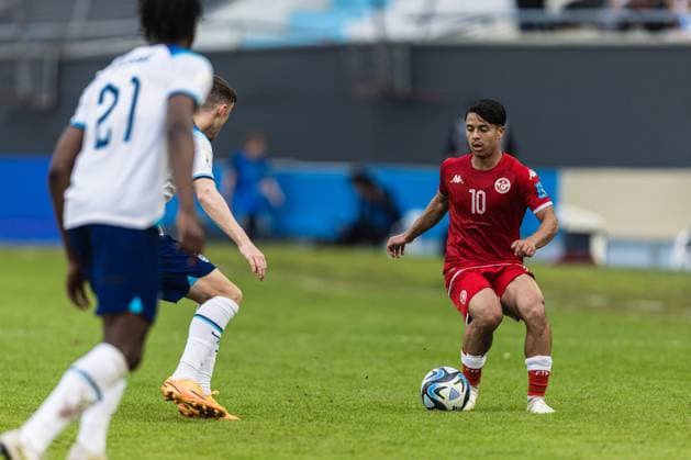 England v Tunisia U20 World Cup LA PLATA, BA - 22.05.2023: ENGLAND V TUNISIA U20 WORLD CUP - Chaim EL DJEBALI of Tunisia, during the match between England and Tunisia at Estadio La Plata, in Argentina, for the group stage of the FIFA U-20 World Cup, this Monday (22). (Photo: Sporteo Fotoarena) x2376523x  Sporteo