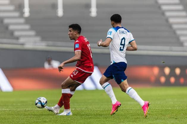 England v Tunisia U20 World Cup LA PLATA, BA - 22.05.2023: ENGLAND V TUNISIA U20 WORLD CUP - Mohamed Wael DERBALI of Tunisia, during the match between England and Tunisia at Estadio La Plata, in Argentina, for the group stage of the FIFA U-20 World Cup, this Monday (22). (Photo: Sporteo Fotoarena) x2376524x  Sporteo