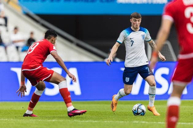 England v Tunisia U20 World Cup LA PLATA, BA - 22.05.2023: ENGLAND V TUNISIA U20 WORLD CUP - Alfie DEVINE of England, during the match between England and Tunisia at Estadio La Plata, Argentina, for the group stage of the FIFA U-20 World Cup, this Monday (22). (Photo: Sporteo Fotoarena) x2376528x  Sporteo