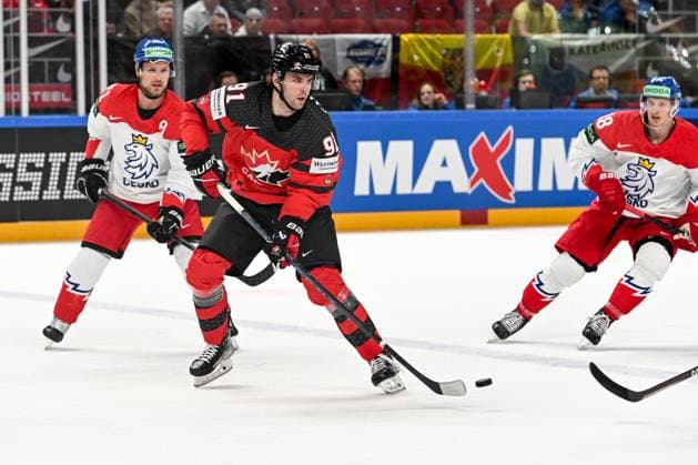 RIGA, LATVIA MAY 23 Adam Fantilli of Canada in action during the 2023 IIHF Ice Hockey World Championship Finland Latvia game between Canada and Czech Republic at Arena Riga on May 23, 2023 in Riga, Latvia Riga Arena Riga Latvia  Copyright: xJustPictures.ch AndreaxBrancax