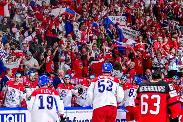 Hockey players of Czech national team, Nationalteam celebrate goal during the IIHF Ice hockey, Eishockey World Championship, WM, Weltmeisterschaft Group B match Czech Republic vs Canada, in Riga, Latvia, May 23, 2023. (CTKxPhoto DavidxTanecek) CTKPhotoP2023052308700  CTKPhotoP2023052308700