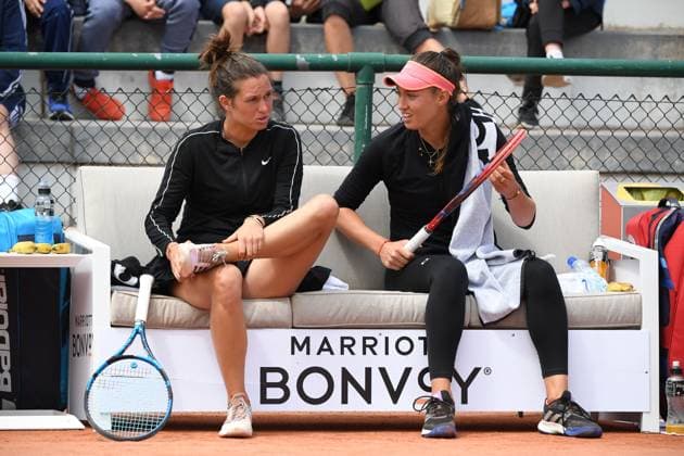 Tennis : Internationaux de Strasbourg 2023 - France - Miriam Kolodziejova - Tchequie - Teresa Mihalikova - Slovaquie Tennis : Internationaux de Strasbourg 2023 - France - 24 05 23 ChrysleneCaillaud Panoramic 