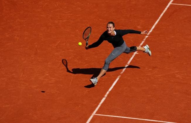 Mandatory Credit: Photo by Javier Garcia Shutterstock (13924795bw) Aryna Sabalenka practices on Philippe Chatrier Court French Open Tennis, Wednesday Qualifying and Previews, Roland Garros, Paris, France - 24 May 2023 French Open Tennis, Wednesday Qualifying and Previews, Roland Garros, Paris, France - 24 May 2023  Copyright: xJavierxGarcia Shutterstockx 13924795bw