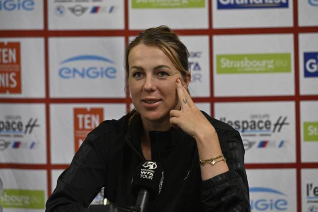 Tennis : Internationaux de Strasbourg 2023 - France - Anastasia Pavlyuchenkova - Russie - Presse conference Tennis : Internationaux de Strasbourg 2023 - France - 24 05 23 ChrysleneCaillaud Panoramic 