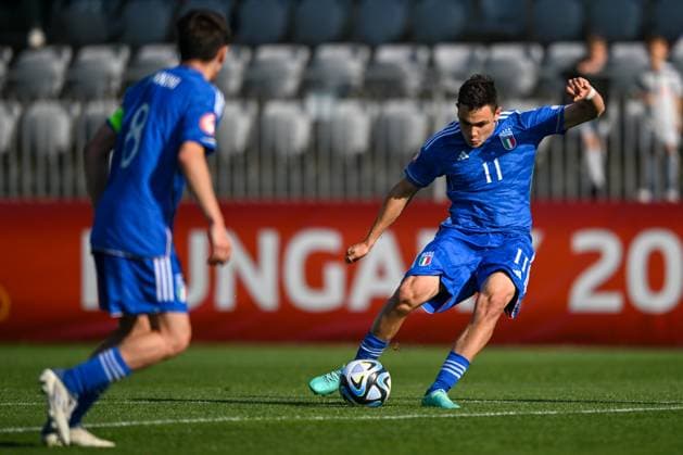 Italy U17, U 17 ¢& x80;& x99;s Tommaso Ravaglioli during the qualifying phase Under-17 Championship Hungary 2023 soccer match Italy U17 vs. Slovenia U17 at the Globall Football Park stadium in Telki, Hungary, 24th of May 2023  Copyright: xVinnyxOrlando LiveMediax xipa-agx xLivexMediax 0 IPA_IPA38190071