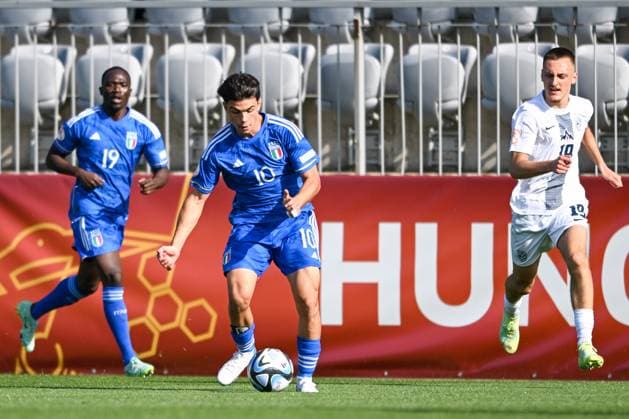 Italy U17, U 17 ¢& x80;& x99;s Marco Romano during the qualifying phase Under-17 Championship Hungary 2023 soccer match Italy U17 vs. Slovenia U17 at the Globall Football Park stadium in Telki, Hungary, 24th of May 2023  Copyright: xVinnyxOrlando LiveMediax xipa-agx xLivexMediax 0 IPA_IPA38190073