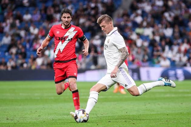 May 24, 2023, MADRID, MADRID, SPAIN: Toni Kroos of Real Madrid in action during the spanish league, La Liga Santander, football match played between Real Madrid and Rayo Vallecano at Santiago Bernabeu stadium on May 24, 2023, in Madrid, Spain. MADRID SPAIN - ZUMAa181 20230524_zaa_a181_135 Copyright: xIrinaxR.xHipolitox