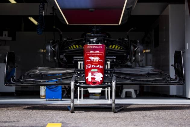 Alfa Romeo F1 Team Stake C43, mechanical detail, front wing during the Formula 1 Grand Prix de Monaco 2023, 6th round of the 2023 Formula One World Championship, WM, Weltmeisterschaft from May 26 to 28, 2023 on the Circuit de Monaco, in Monaco - F1 - MONACO GRAND PRIX 2023 DPPI Panoramic  00123012__DE_1128