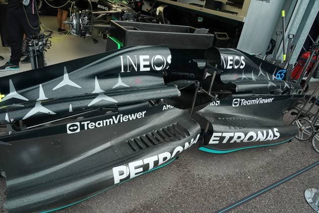 Formula 1 Grand Prix Monaco 2023 25 05 2023, Circuit de Monaco, Monte Carlo, Formula 1 Grand Prix Monaco 2023 ,in picture New side box on the car of Lewis Hamilton GBR , Mercedes AMG Petronas Formula One Team and George Russell GBR , Mercedes AMG Petronas Formula One Team nordphotoxGmbHx xBratic nph00250