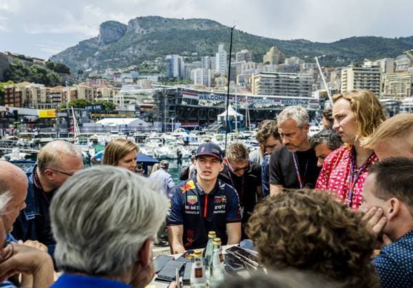 MONACO - Max Verstappen (Red Bull Racing) talks to journalists in the paddock ahead of the Monaco Grand Prix. ANP REMKO DE WAAL xVIxANPxSportx xxANPxIVx 470160488 originalFilename: 470160488.jpg