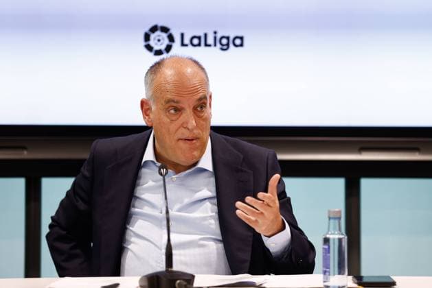 May 25, 2023, MADRID, MADRID, SPAIN: Javier Tebas, President of LaLiga, attends his press conference, PK, Pressekonferenz at headquarters of LaLiga on May 25, 2023, in Madrid, Spain. MADRID SPAIN - ZUMAa181 20230525_zaa_a181_034 Copyright: xOscarxJ.xBarrosox