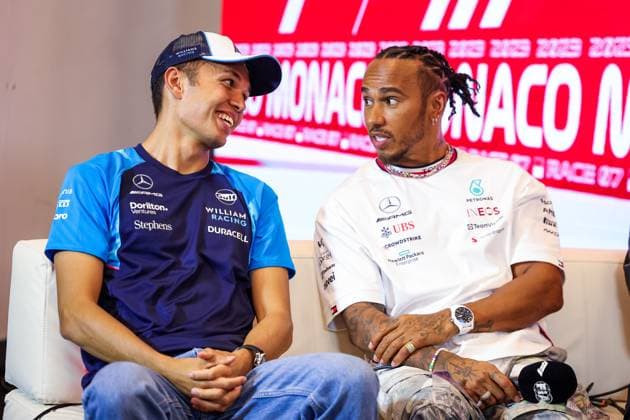 press conference, PK, Pressekonferenz ALBON Alexander (tha), Williams Racing FW45, HAMILTON Lewis (gbr), Mercedes AMG F1 Team W14, portrait, during the Formula 1 Grand Prix de Monaco 2023, 6th round of the 2023 Formula One World Championship, WM, Weltmeisterschaft from May 26 to 28, 2023 on the Circuit de Monaco, in Monaco - F1 - MONACO GRAND PRIX 2023 DPPI Panoramic 20230525_G0OD0210