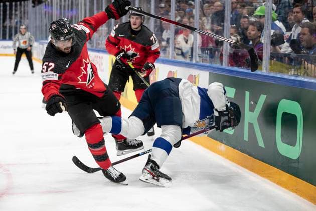 Mackenzie Weegar 52, CAN and Mikko Rantanen 96, FIN during the 2023 IIHF Ice hockey, Eishockey World Championship, WM, Weltmeisterschaft Group A match between Canada and Finland at the Nokia Arena on 25. May 2023 in Tampere, Finland. (Tomi Hänninen Newspix24)  Copyright: xTomixHänninenx np24251857962