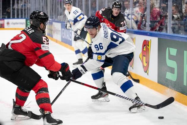 Mackenzie Weegar 52, CAN and Mikko Rantanen 96, FIN during the 2023 IIHF Ice hockey, Eishockey World Championship, WM, Weltmeisterschaft Group A match between Canada and Finland at the Nokia Arena on 25. May 2023 in Tampere, Finland. (Tomi Hänninen Newspix24)  Copyright: xTomixHänninenx np24251857961