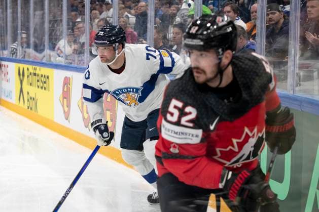 Teemu Hartikainen, Mackenzie Weegar 52, CAN during the 2023 IIHF Ice hockey, Eishockey World Championship, WM, Weltmeisterschaft Group A match between Canada and Finland at the Nokia Arena on 25. May 2023 in Tampere, Finland. (Tomi Hänninen Newspix24)  Copyright: xTomixHänninenx np24251857945