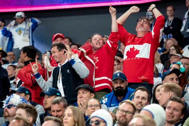 Canada fans during the 2023 IIHF Ice hockey, Eishockey World Championship, WM, Weltmeisterschaft Group A match between Canada and Finland at the Nokia Arena on 25. May 2023 in Tampere, Finland. (Tomi Hänninen Newspix24)  Copyright: xTomixHänninenx np24251957972