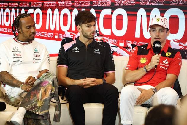 F1 Grand Prix Of Monaco Previews Lewis Hamilton of Mercedes, Pierre Gasly of Alpine and Charles Leclerc of Ferrari during a press conference, PK, Pressekonferenz ahead of the Formula 1 Grand Prix of Monaco at Circuit de Monaco in Monaco on May 25, 2023. Monaco Monaco  Copyright: xJakubxPorzyckix originalFilename:porzycki-f1grandp230525_npeKU.jpg