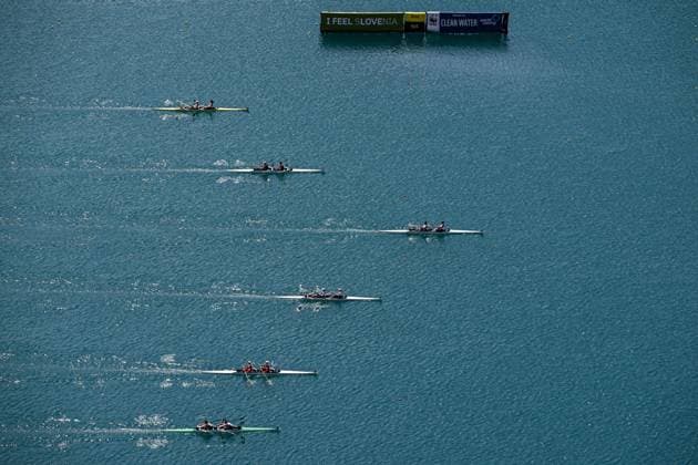 Sport Themen der Woche KW21 Sport Bilder des Tages 2023 European Rowing Championships, Lake Bled, Slovenia 26 5 2023 Mixed Double Sculls - PR2Mix2x Repechage Ireland™s Steven Mcgowan and Katie O™Brien Steven Mcgowan and Katie O™Brien 26 5 2023  Copyright: x INPHO DetlevxSeybx DSC_8461