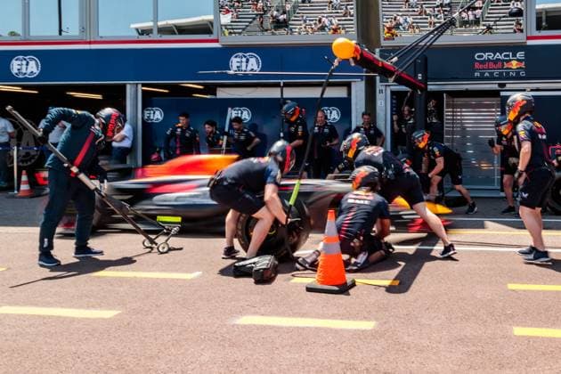 Max Verstappen Red Bull Racing pit stop , Monaco Grand Prix, Motorsport, Formula 1, 2023 season, 26 05 2023 Monaco Grand Prix, Motorsport, Formula 1, 2023 season, 26 05 2023 Copyright: xEibner-Pressefoto AlexanderxNeisx EP_ANS